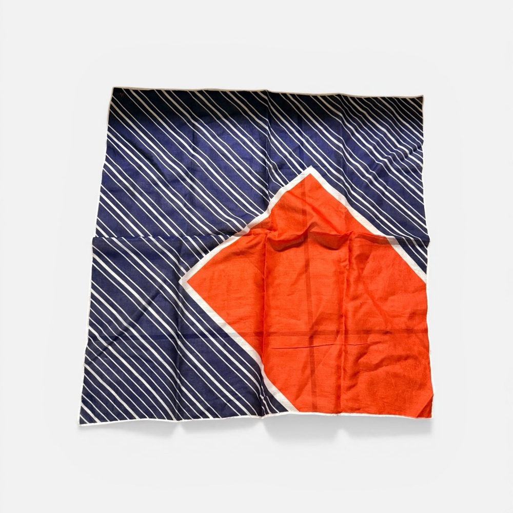Vintage Vera 💯 % cotton Navy blue,Orange and white Striped Scarf made in Japan